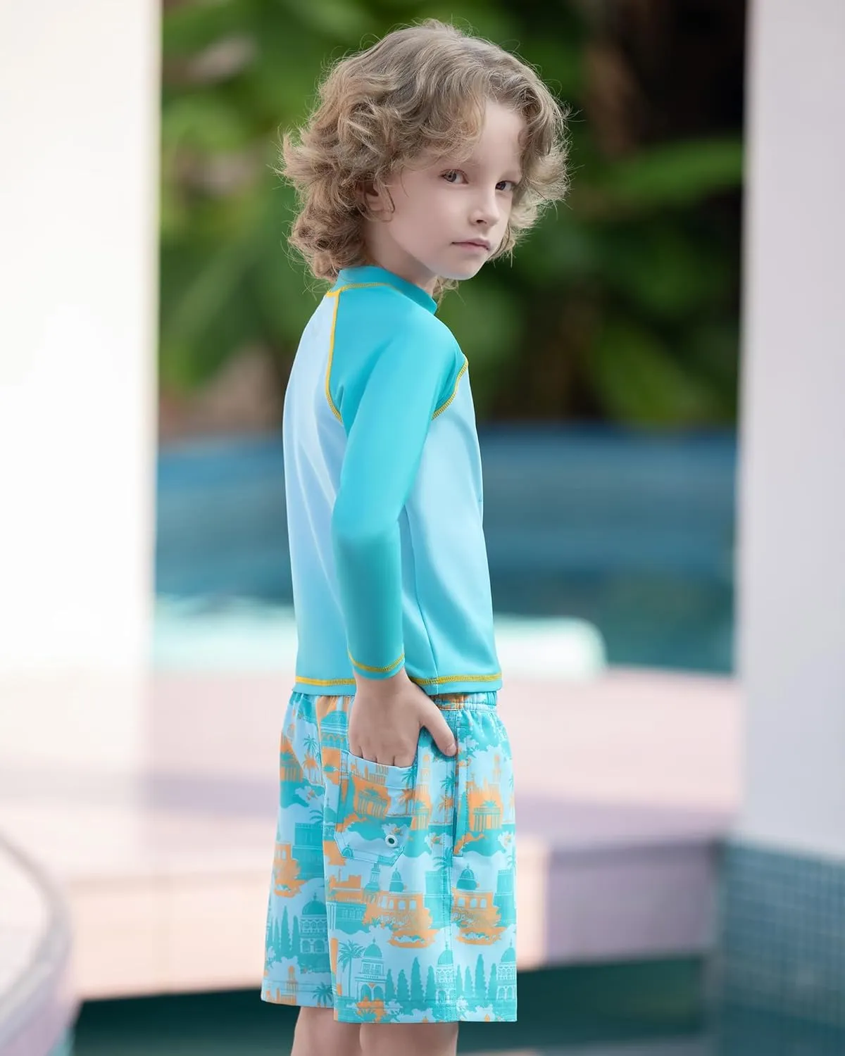 Angel season Boys Swimsuit Toddler Rash Guard Swim Set Long Sleeve Shirt with Swim Trunks Bathing Suit UPF 50  Swimwear
