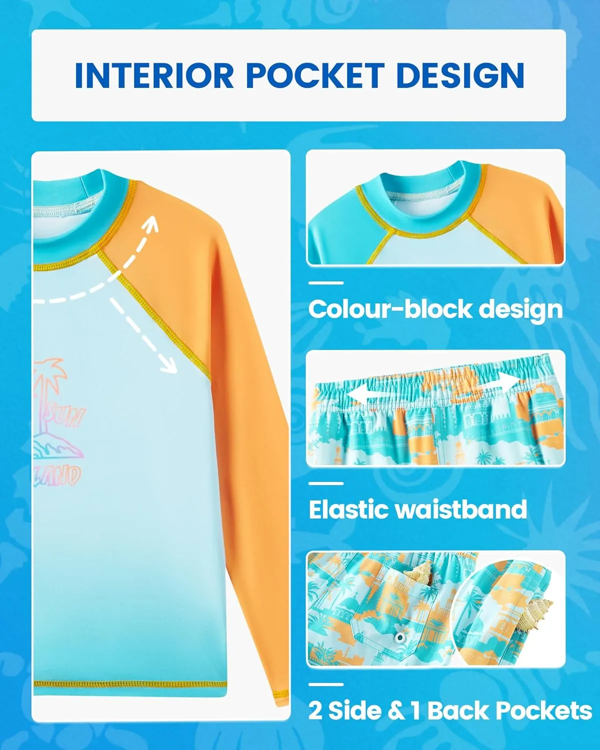 Angel season Boys Swimsuit Toddler Rash Guard Swim Set Long Sleeve Shirt with Swim Trunks Bathing Suit UPF 50  Swimwear