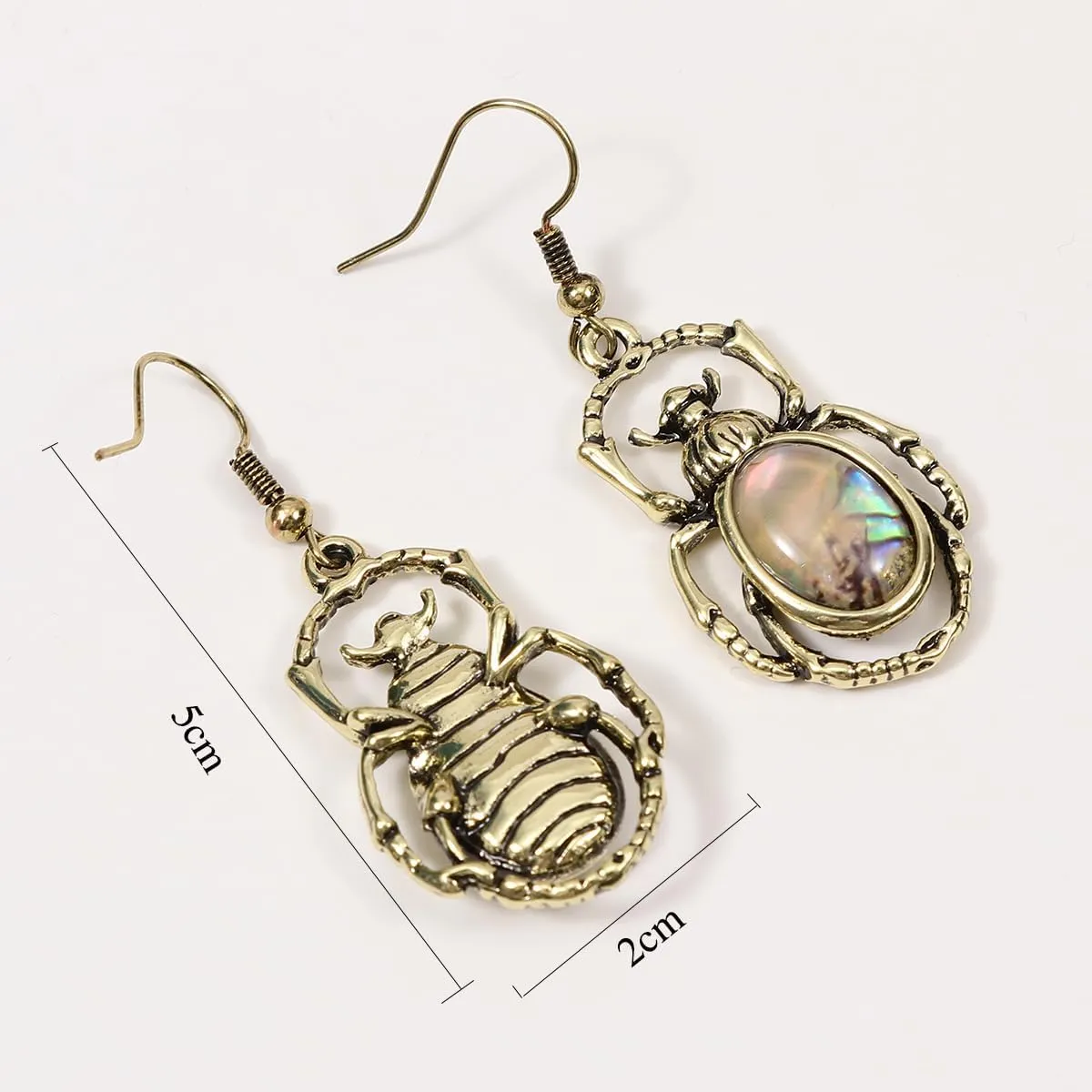 Antique Bronze Abalone Shell Bug Wildlife Necklace Scarab Earring Woodland Animal Jewelry Set