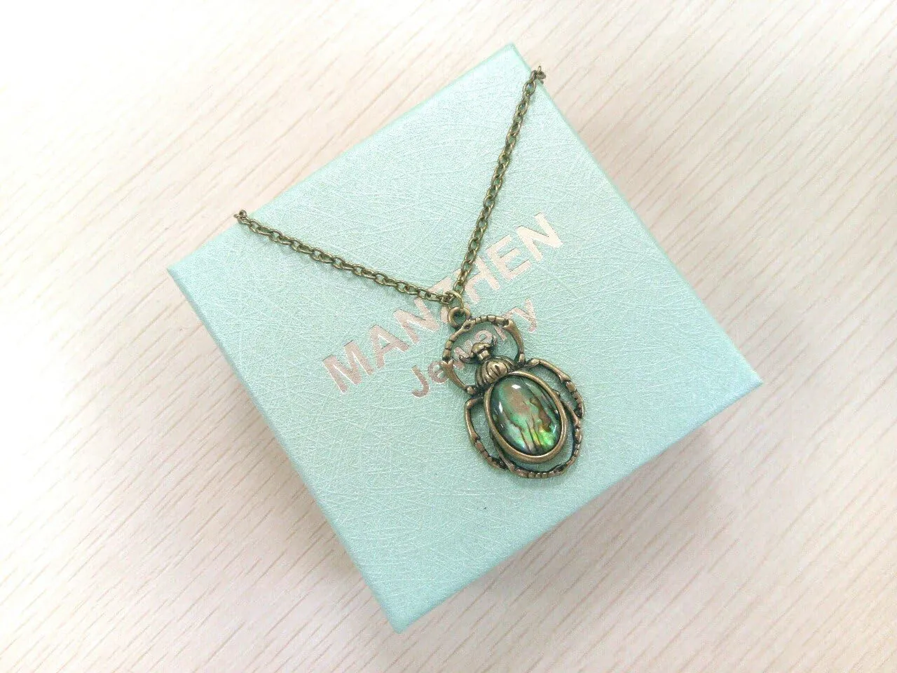 Antique Bronze Abalone Shell Bug Wildlife Necklace Scarab Earring Woodland Animal Jewelry Set