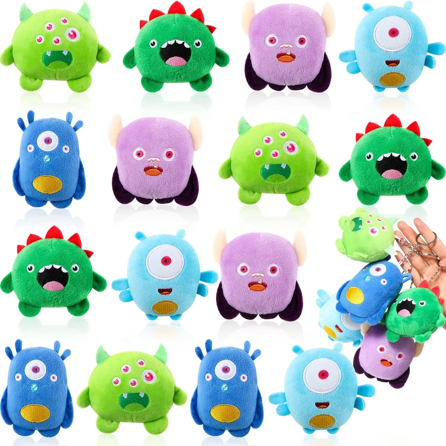 Aoriher 15 Pcs Mini Stuffed Animals Toys Halloween Plush Toys 3.2 Inch Small Devil Plush Keychain for Baby Shower Birthday Party Favors Goodie Bag Fillers Easter Basket Stuffers, 5 Styles
