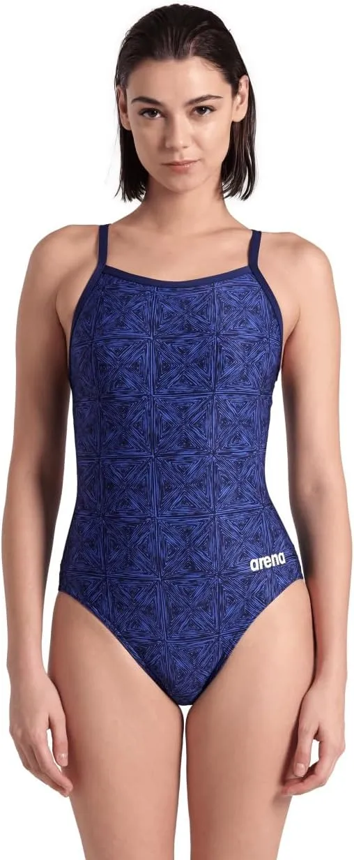 ARENA Performance Abstract Tiles Women's Swimsuit Light Drop Back One Piece Pool Training Bathing Suit Sports Swimwear