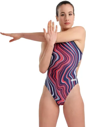 ARENA Performance Marbled Women's Swimsuit Challenge Back One Piece MaxLife Pool Training Bathing Suit Sports Swimwear