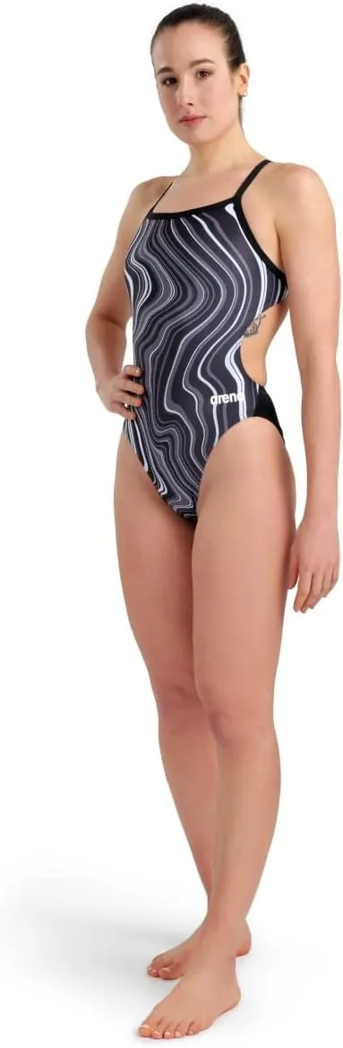 ARENA Performance Marbled Women's Swimsuit Challenge Back One Piece MaxLife Pool Training Bathing Suit Sports Swimwear