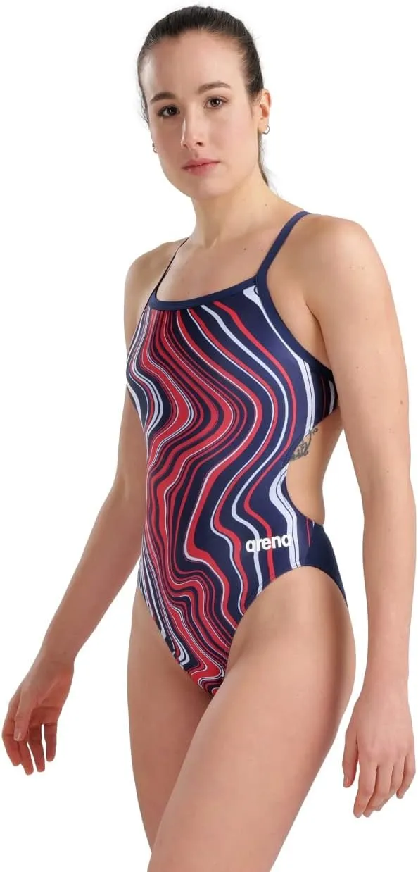 ARENA Performance Marbled Women's Swimsuit Challenge Back One Piece MaxLife Pool Training Bathing Suit Sports Swimwear