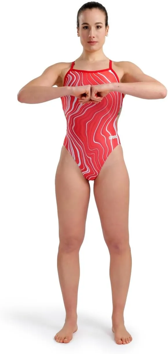 ARENA Performance Marbled Women's Swimsuit Challenge Back One Piece MaxLife Pool Training Bathing Suit Sports Swimwear