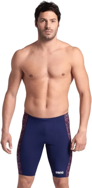 ARENA Performance Men's Abstract Tiles Swim Jammer Athletic Knee-Length Swimsuit Short Competitive Training Bathing Suit