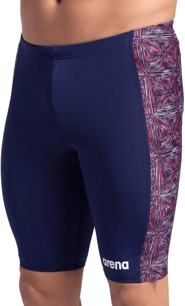 ARENA Performance Men's Abstract Tiles Swim Jammer Athletic Knee-Length Swimsuit Short Competitive Training Bathing Suit