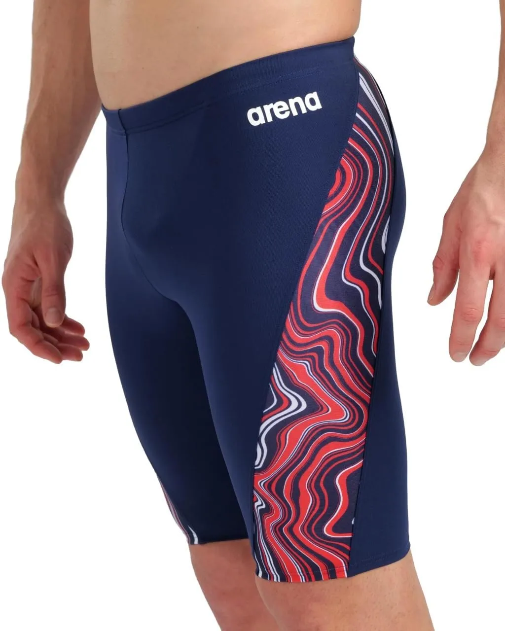 ARENA Performance Men's Marbled Swim Jammer MaxLife Athletic Practice Knee-Length Swimsuit Short Training Bathing Suit