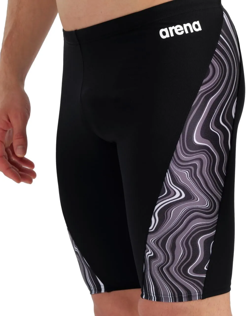 ARENA Performance Men's Marbled Swim Jammer MaxLife Athletic Practice Knee-Length Swimsuit Short Training Bathing Suit