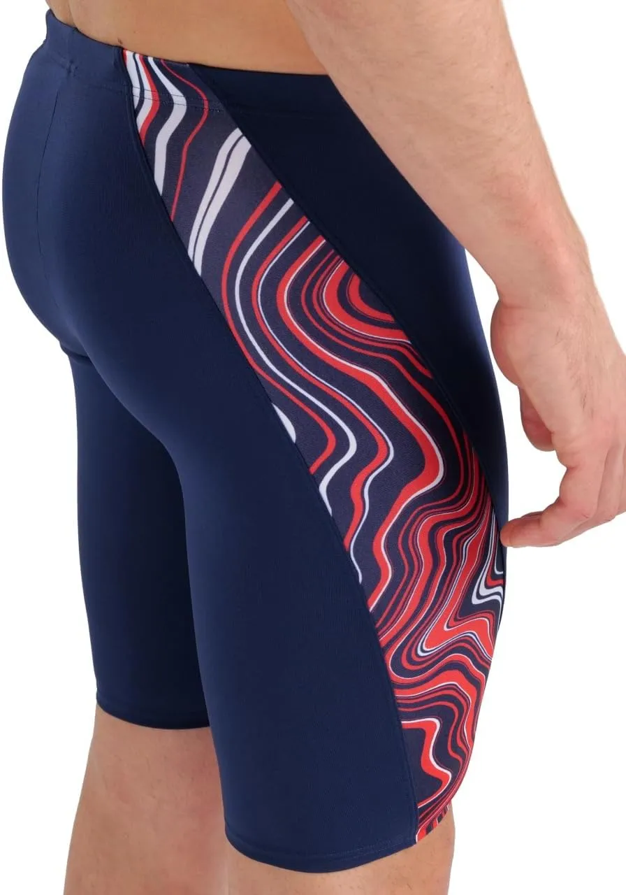 ARENA Performance Men's Marbled Swim Jammer MaxLife Athletic Practice Knee-Length Swimsuit Short Training Bathing Suit