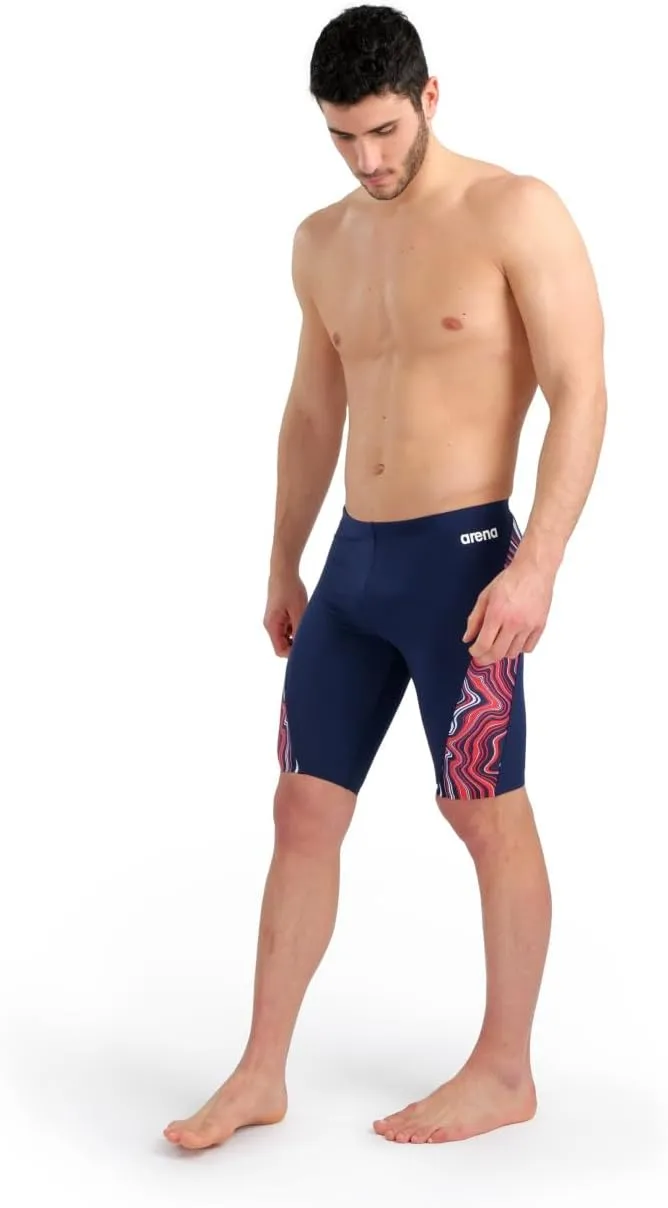 ARENA Performance Men's Marbled Swim Jammer MaxLife Athletic Practice Knee-Length Swimsuit Short Training Bathing Suit