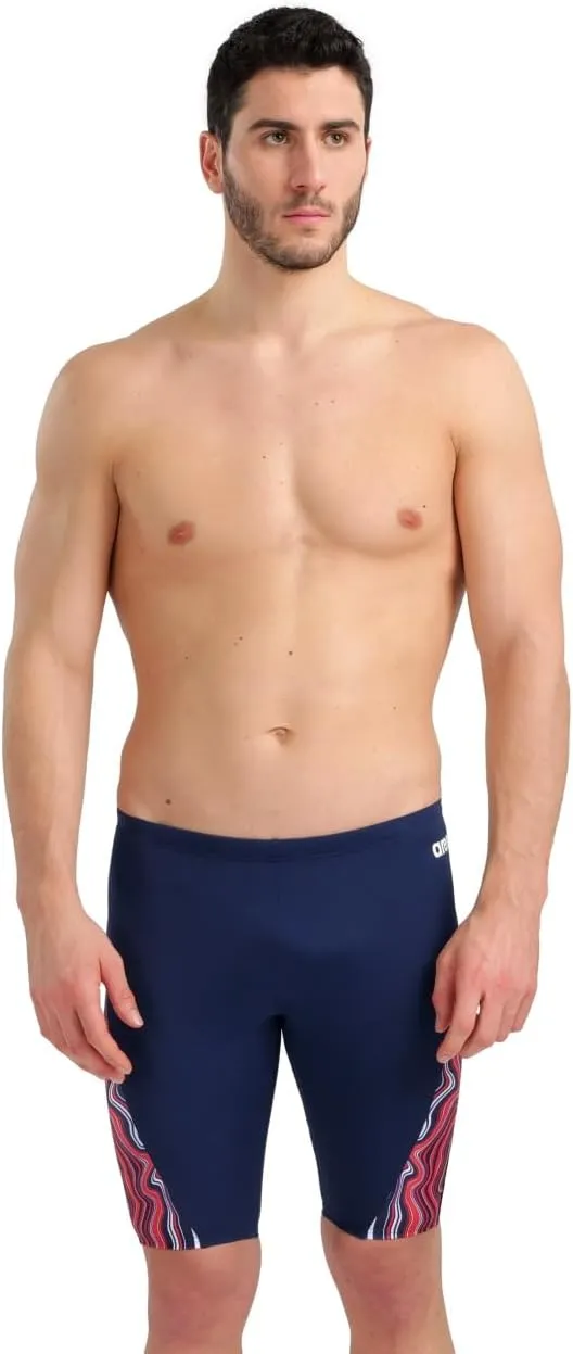 ARENA Performance Men's Marbled Swim Jammer MaxLife Athletic Practice Knee-Length Swimsuit Short Training Bathing Suit