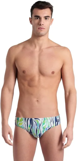 ARENA Performance Men's Zebra Stripes Swim Brief Chlorine Resistant MaxLife Swimsuit Practice Pool Training Bathing Suit