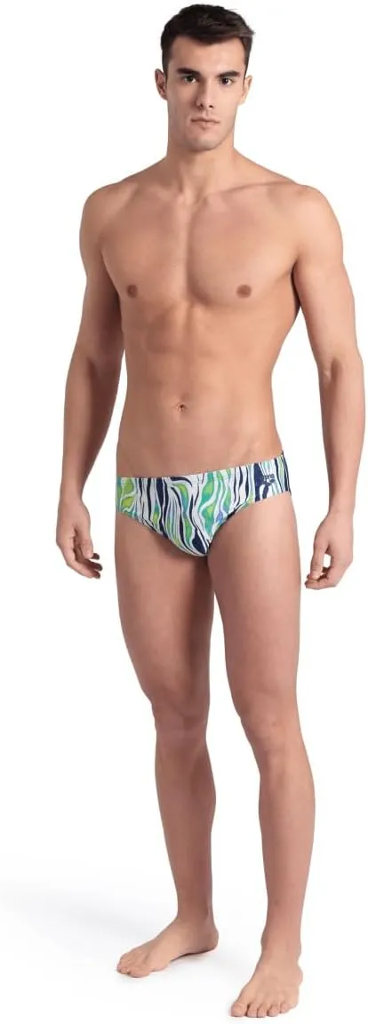 ARENA Performance Men's Zebra Stripes Swim Brief Chlorine Resistant MaxLife Swimsuit Practice Pool Training Bathing Suit