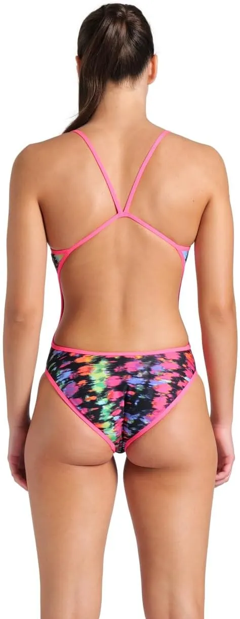 ARENA Performance Women's Reversible Challenge Back Athletic Swimsuit MaxLife One Piece Training Suit, Neon Blue/Multi