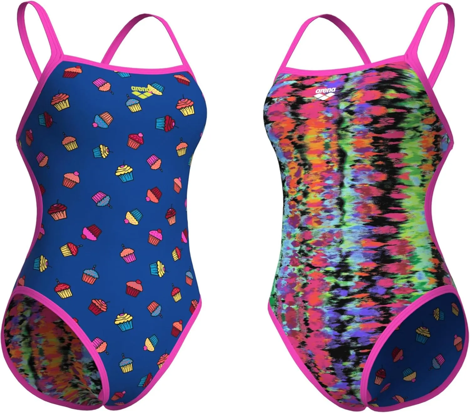 ARENA Performance Women's Reversible Challenge Back Athletic Swimsuit MaxLife One Piece Training Suit, Neon Blue/Multi
