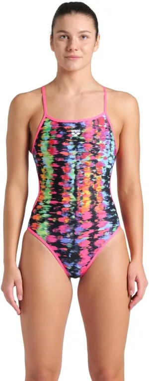 ARENA Performance Women's Reversible Challenge Back Athletic Swimsuit MaxLife One Piece Training Suit, Neon Blue/Multi