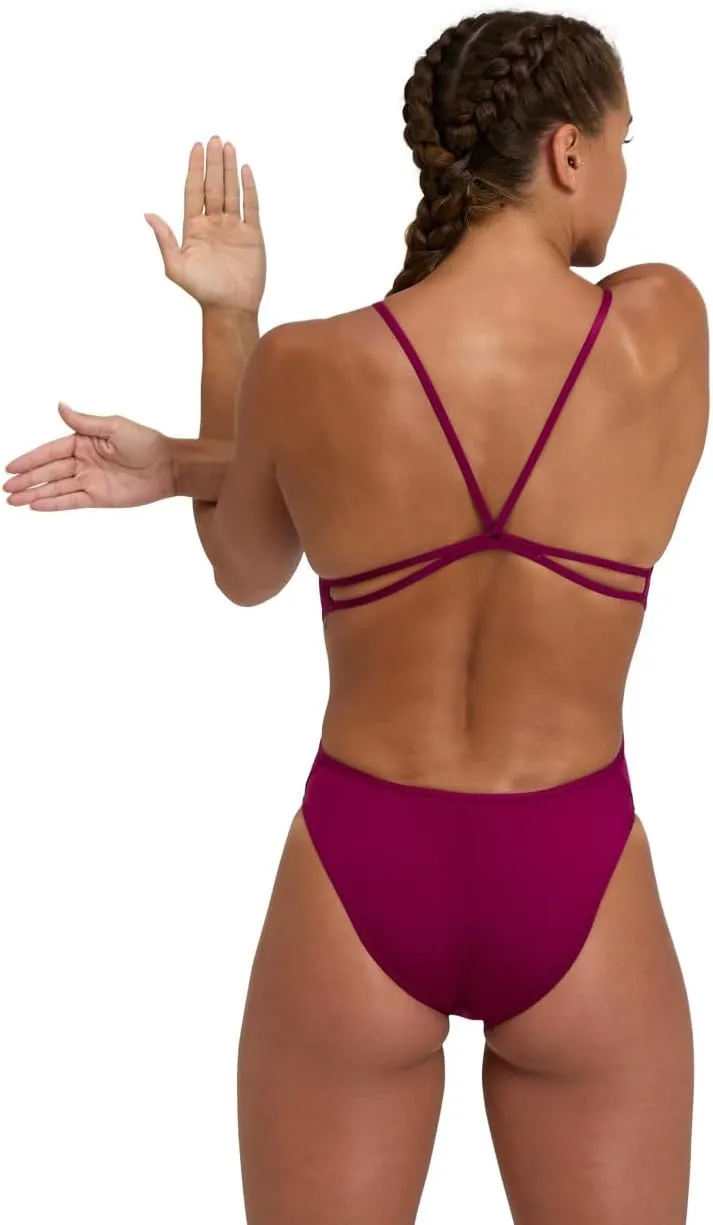 ARENA Women's Performance Team Solid Lace Back Swimsuit One Piece Bathing Suit
