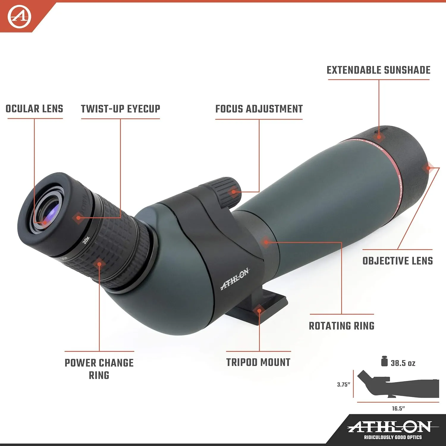 Athlon Optics Talos 20-60x80 Spotter Scope - Durable Outdoor Equipment for Hunting, Shooting Targets & Bird Watching - Spotting Scope Perfect Addition to Hunting Accessories
