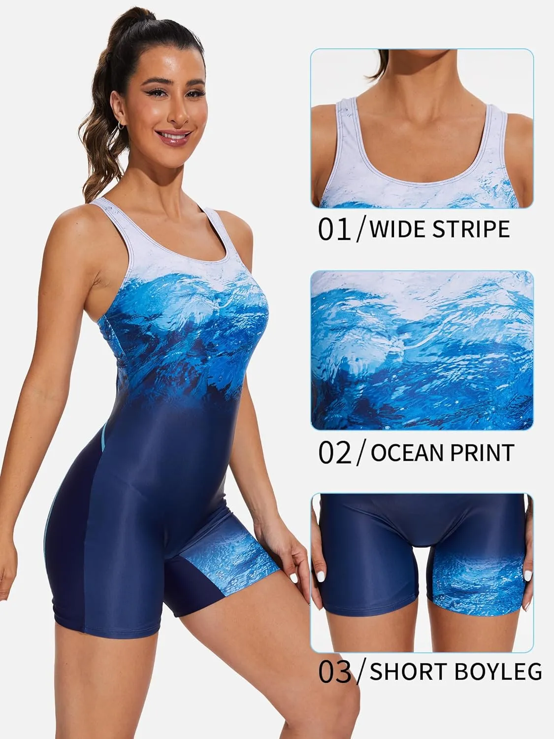 ATTRACO Womens Boyleg Sport One Piece Swimsuit Athletic Swimwear Training Bathing Suit
