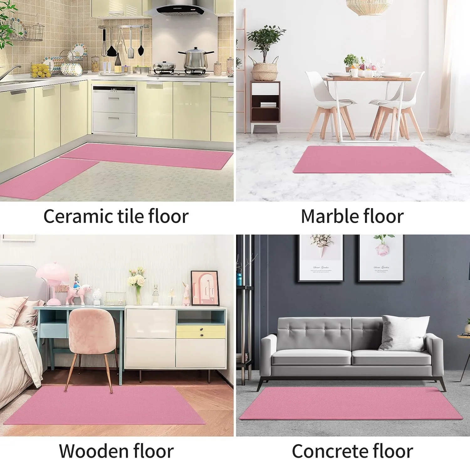 AUTODECO Kitchen Mats and Rugs Set of 2 - Cushioned Anti-Fatigue Kitchen Rug for Floor Washable 17"x29"  17"x59", PinkRed