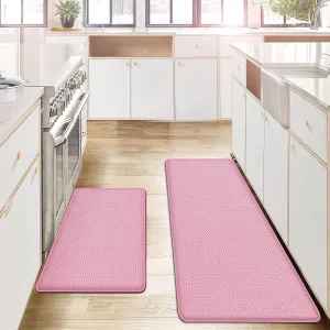 AUTODECO Kitchen Mats and Rugs Set of 2 - Cushioned Anti-Fatigue Kitchen Rug for Floor Washable 17"x29"  17"x59", PinkRed