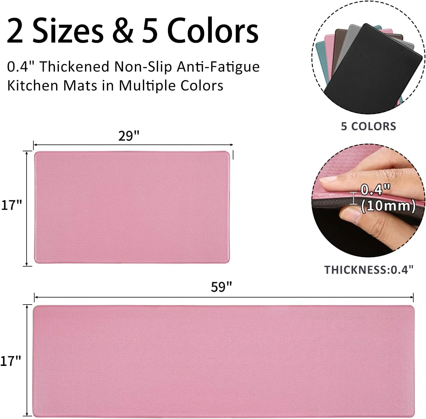 AUTODECO Kitchen Mats and Rugs Set of 2 - Cushioned Anti-Fatigue Kitchen Rug for Floor Washable 17"x29"  17"x59", PinkRed