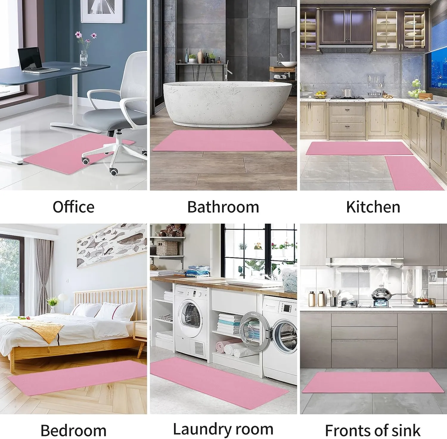 AUTODECO Kitchen Mats and Rugs Set of 2 - Cushioned Anti-Fatigue Kitchen Rug for Floor Washable 17"x29"  17"x59", PinkRed