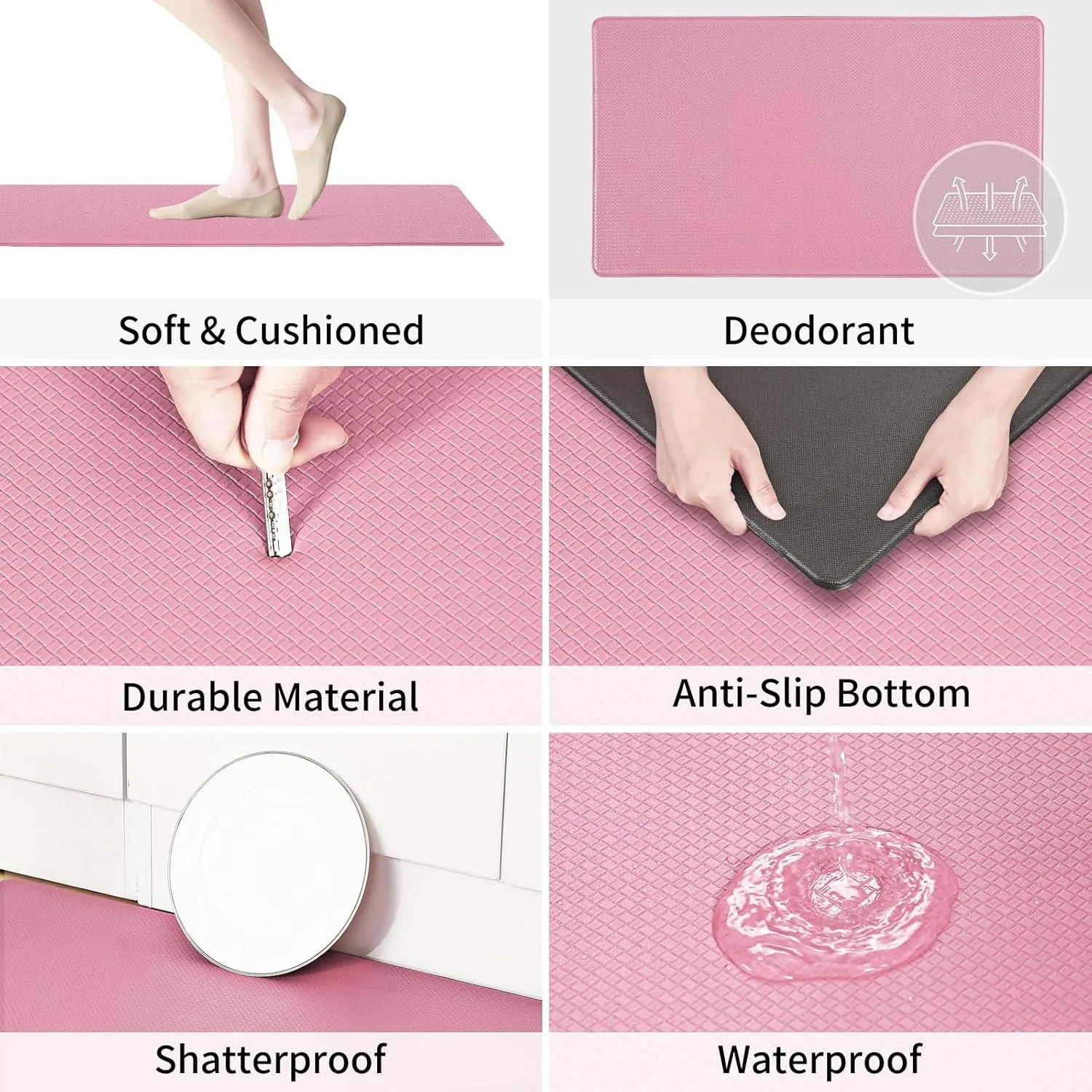 AUTODECO Kitchen Mats and Rugs Set of 2 - Cushioned Anti-Fatigue Kitchen Rug for Floor Washable 17"x29"  17"x59", PinkRed