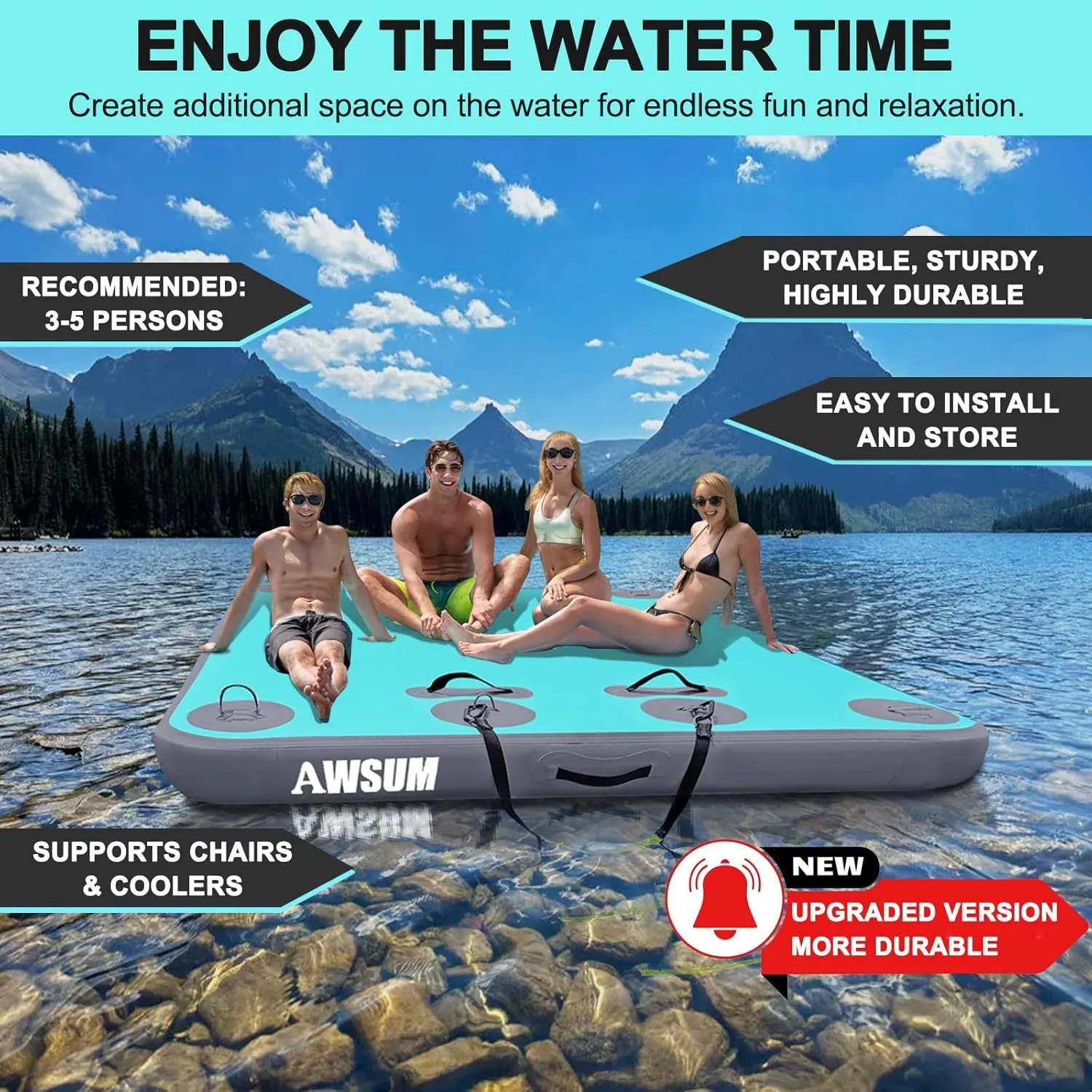 AWSUM Inflatable Floating Dock Air Dock Platform, 6ft/8ft Non-Slip Inflatable Water Mat Floating Island Raft for Lake Pool Beach Ocean