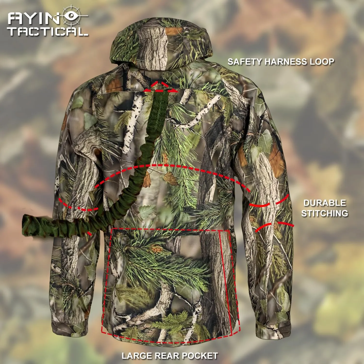AYIN Hunting Camo Rain Suit, Breathable Waterproof Camouflage Rain Hooded Jacket and Pants with Wateproof Zippers