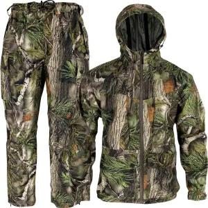 AYIN Hunting Camo Rain Suit, Breathable Waterproof Camouflage Rain Hooded Jacket and Pants with Wateproof Zippers