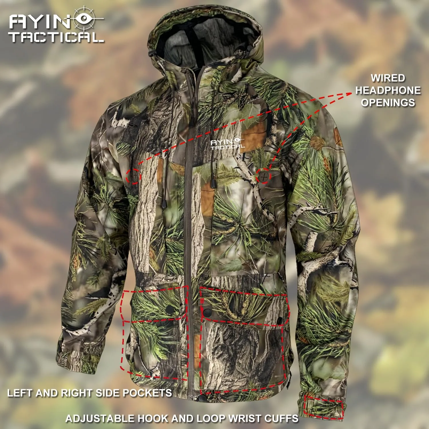 AYIN Hunting Camo Rain Suit, Breathable Waterproof Camouflage Rain Hooded Jacket and Pants with Wateproof Zippers