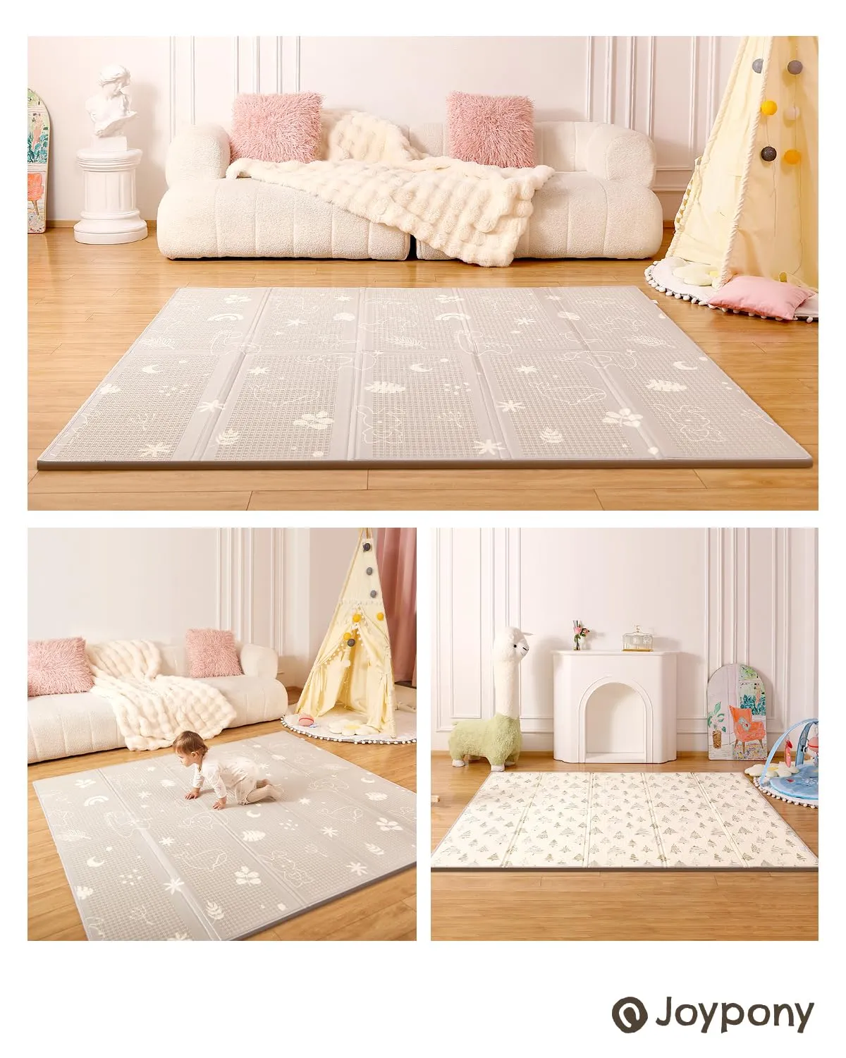 Baby Play Mat 79x 71 Inch, Extra Large Foldable Play Mats for Babies and Toddlers, Waterproof & Anti-Slip Portable Baby Floor Mat for Tummy Time, Non Toxic Foam Play Mat for Floor Travel Bag