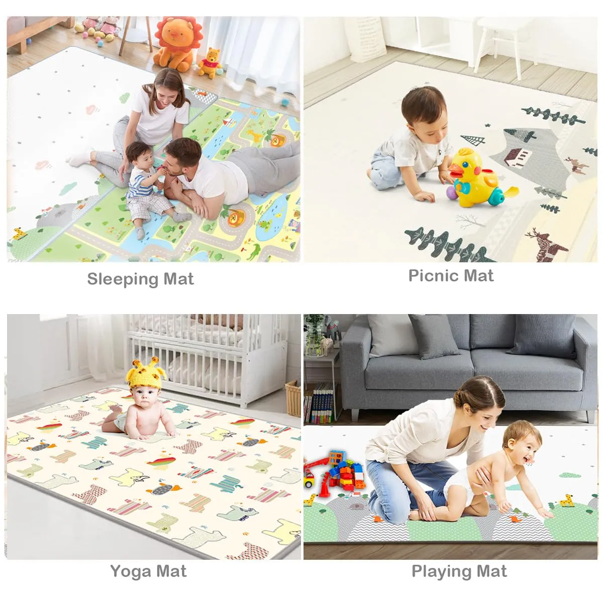 Baby Play Mat Reversible Foldable Foam Play mat for Baby, BPA Free Baby mat for Floor, playmat for Babies with Travel Bag for Indoor Outdoor 70 x 59 x 0.2 Inch