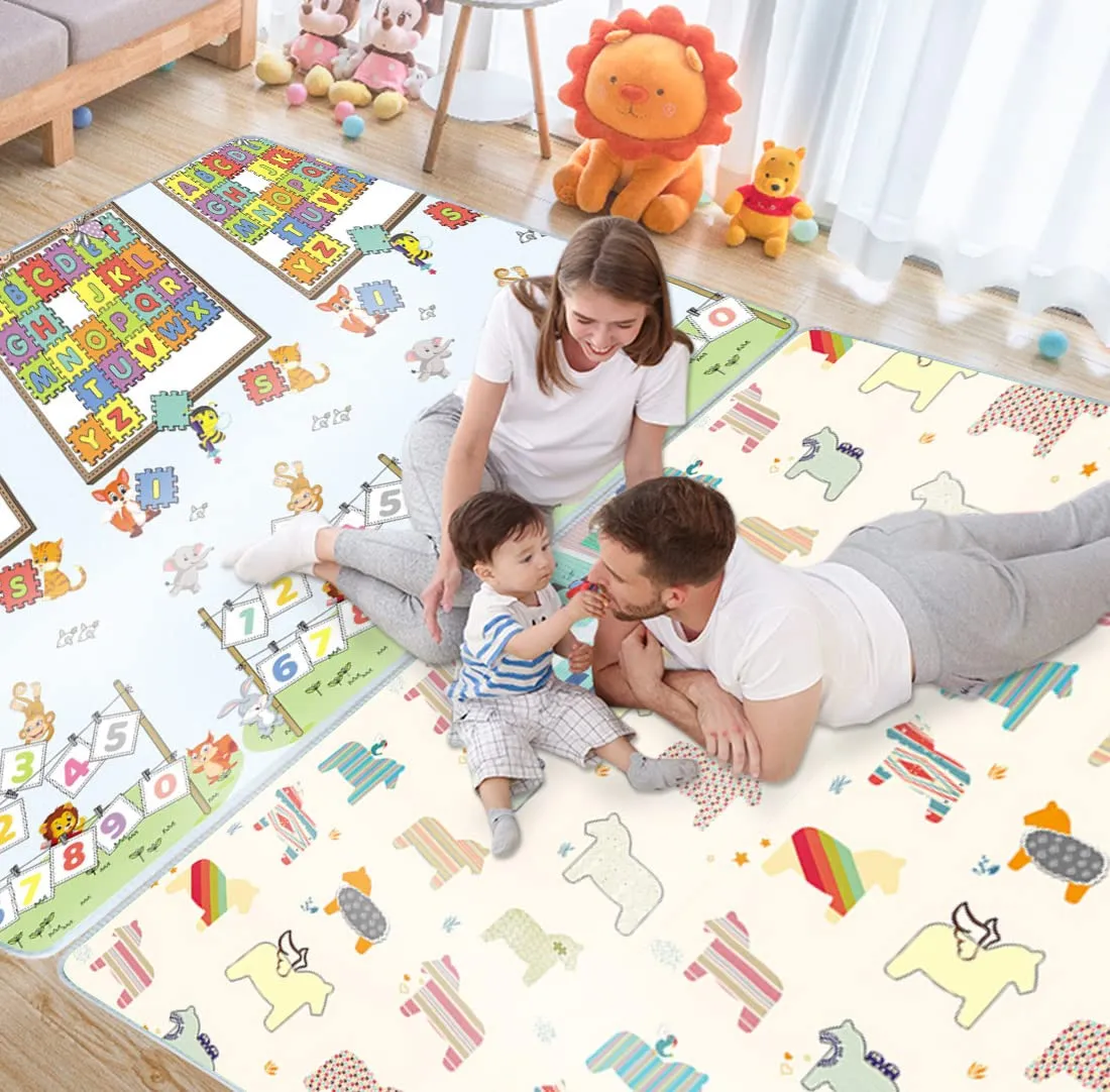 Baby Play Mat Reversible Foldable Foam Play mat for Baby, BPA Free Baby mat for Floor, playmat for Babies with Travel Bag for Indoor Outdoor 70 x 59 x 0.2 Inch