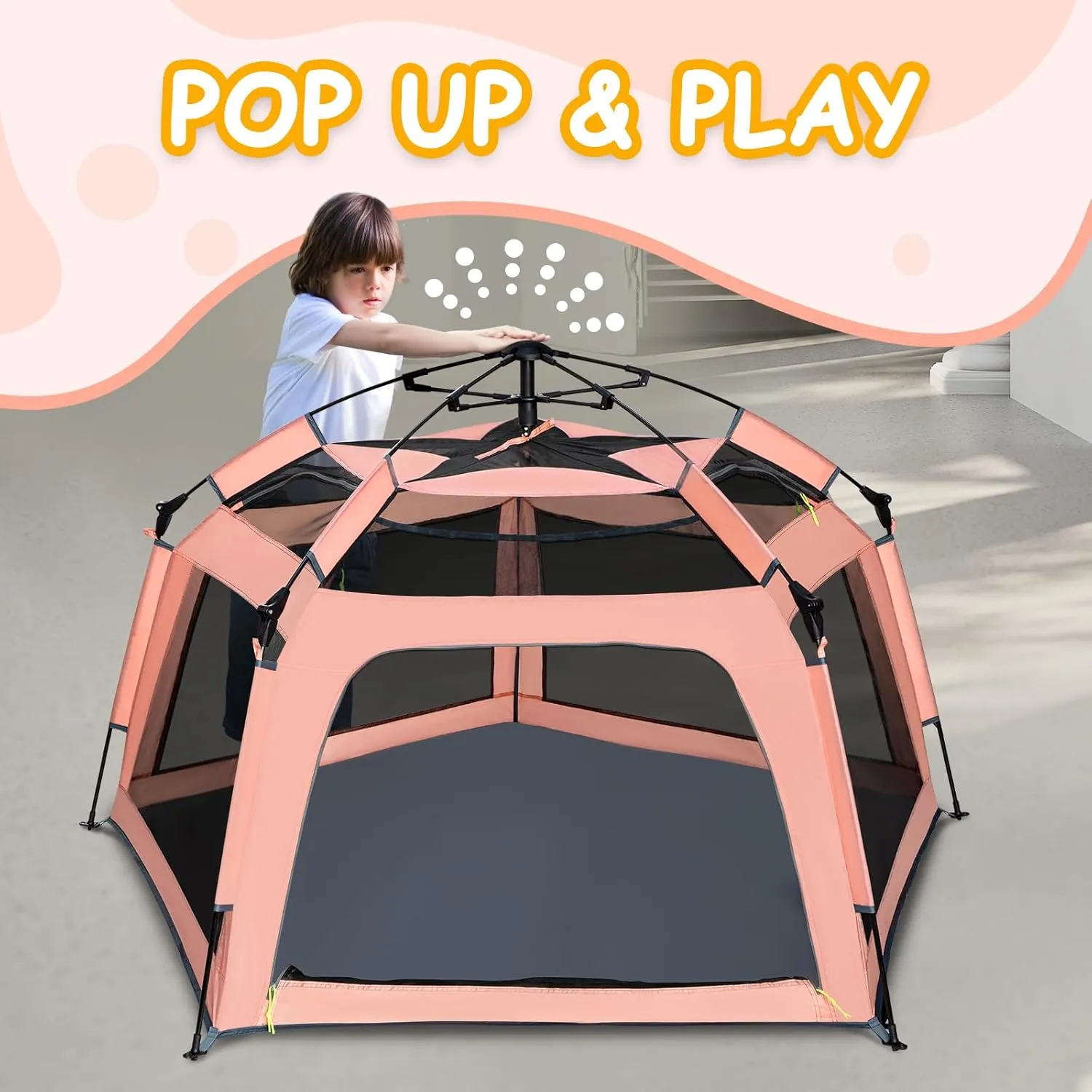 Baby Playpen Pop-up Tent - Outdoor & Indoor Play Tent for Beach with Canopy Travel Bag Portable Play Yard for Babies & Toddlers (Orange-Pink)
