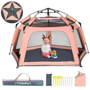 Baby Playpen Pop-up Tent - Outdoor & Indoor Play Tent for Beach with Canopy Travel Bag Portable Play Yard for Babies & Toddlers (Orange-Pink)