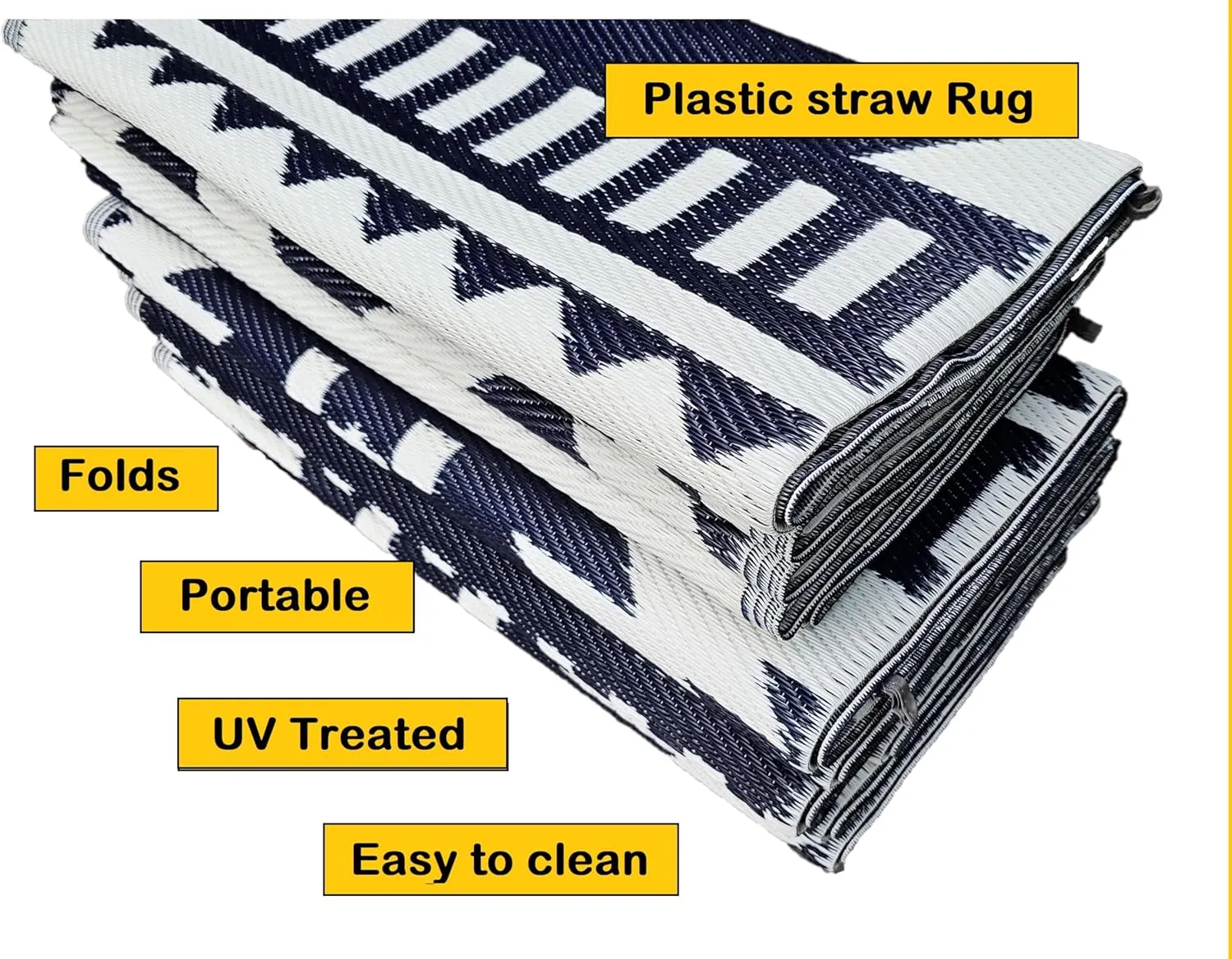 BalajeesUSA Outdoor Rugs 9x12 ft Large Plastic Patio Grey Dark Blue Affordable Multipurpose Woven Plastic Straw All-Weather Waterproof Reversible Camper mat Backyard Picnic Sports Camps Tent 7575