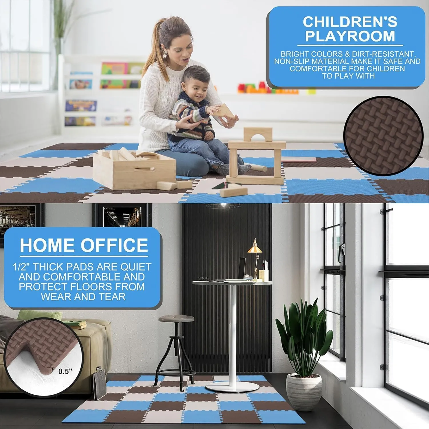 BalanceFrom 36 Piece Kids Puzzle Play Mat, Foam Floor Tiles, Cream/Gray/Beige