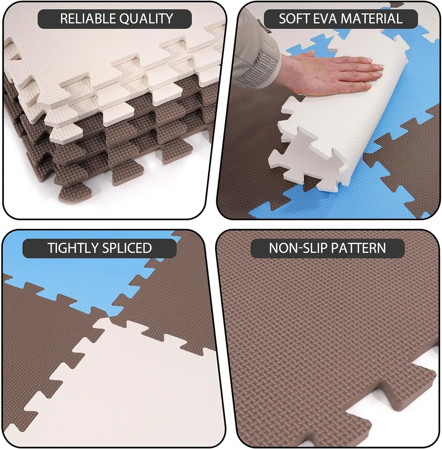 BalanceFrom 36 Piece Kids Puzzle Play Mat, Foam Floor Tiles, Cream/Gray/Beige