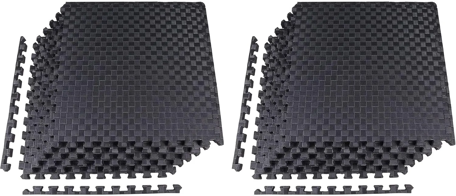 BalanceFrom Fitness 1 Inch Thick High Density Non Slip EVA Foam Puzzle Interlocking Home Gym Exercise Floor Mat, 24 Square Feet, Black (2 Pack)