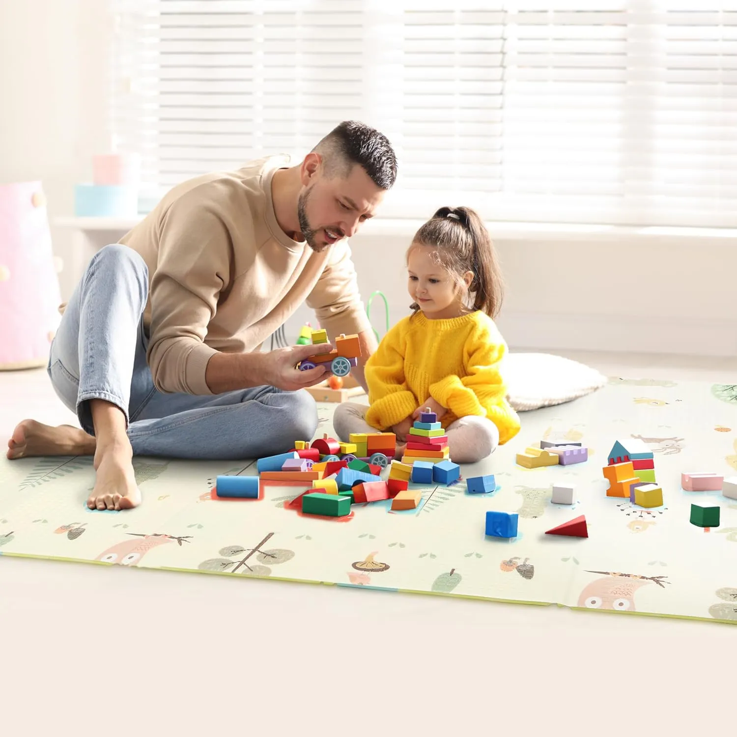 Bammax X-Large Waterproof & Foldable Baby Play Mat - 70" x 78" Crawling & Kids Play Mat - Maze & Bears