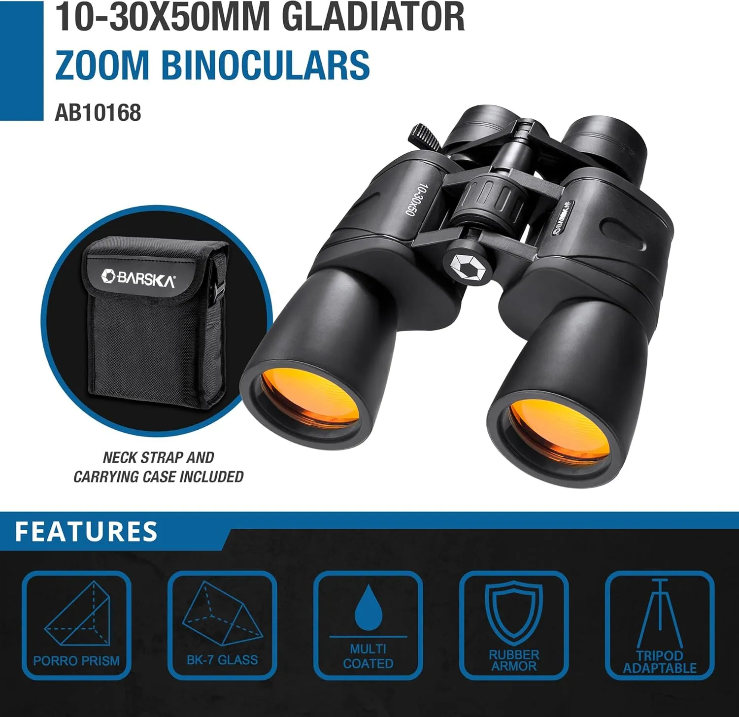 Barska Gladiator 10-30x50 Zoom Binoculars with Tripod Adaptor for Stargazing, Birding, Hiking, Sports, Travelling, Camping