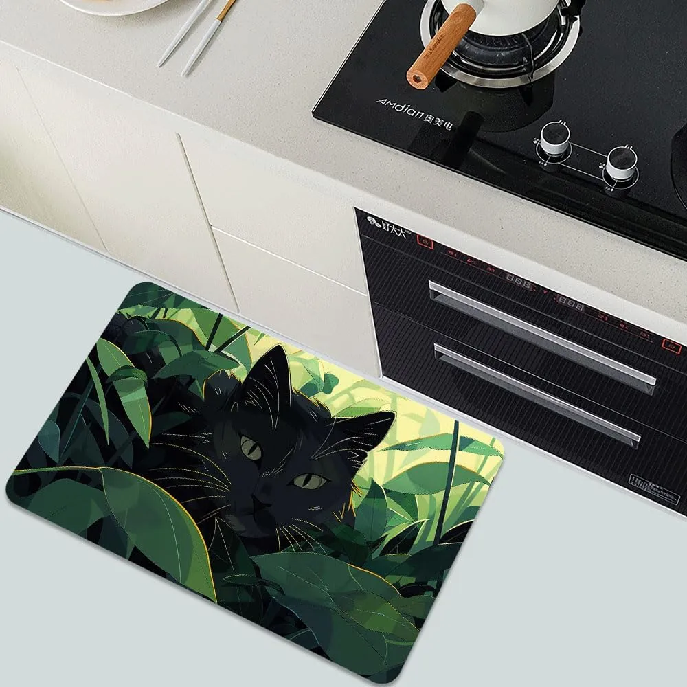 Bath Mat-Bathroom Rug，Black cat Hiding in Jungle-Absorbent Non Slip Quick Dry Stain Resistant Easy to Clean Care Shower Rug for Bathtub Shower Room 16×24Inch (40 * 60cm)