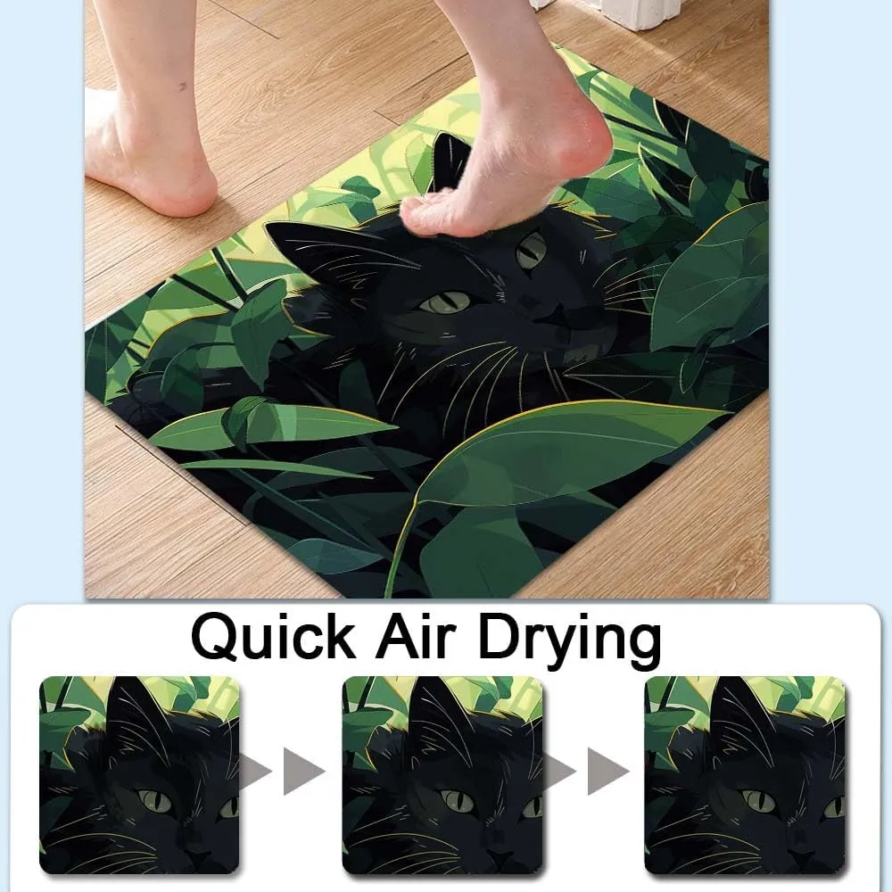Bath Mat-Bathroom Rug，Black cat Hiding in Jungle-Absorbent Non Slip Quick Dry Stain Resistant Easy to Clean Care Shower Rug for Bathtub Shower Room 16×24Inch (40 * 60cm)