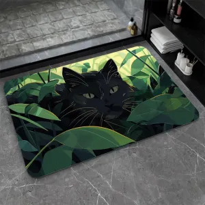 Bath Mat-Bathroom Rug，Black cat Hiding in Jungle-Absorbent Non Slip Quick Dry Stain Resistant Easy to Clean Care Shower Rug for Bathtub Shower Room 16×24Inch (40 * 60cm)