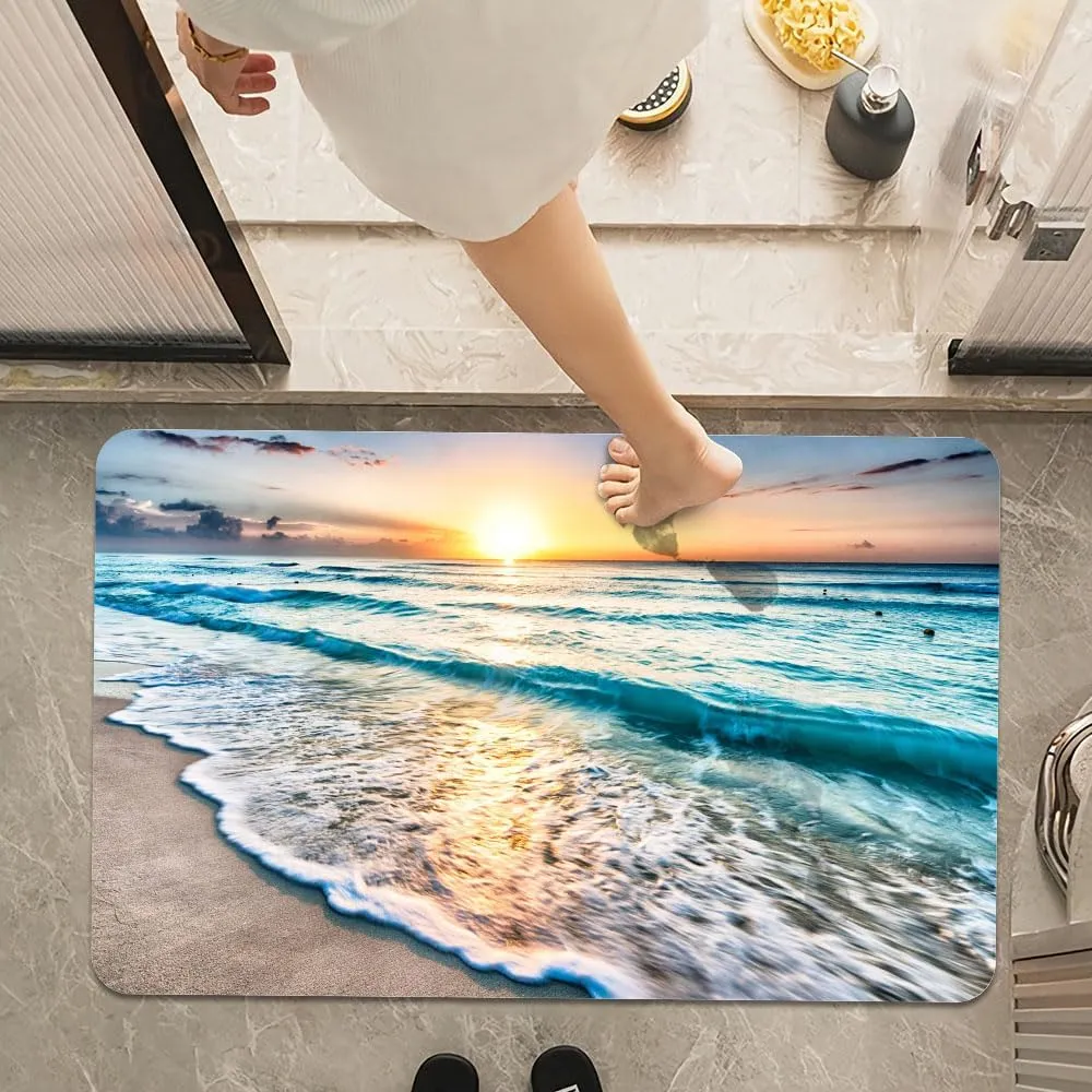 Bath Mat Rug,Sunset on Island Beach Non Slip Quick Dry Super Absorbent Thin Bathroom Rugs Fit Under Door-Easy to Clean Bathroom Floor Mats-Shower Rug for Shower Sink Bathtub(17" x 27.5"in)
