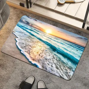 Bath Mat Rug,Sunset on Island Beach Non Slip Quick Dry Super Absorbent Thin Bathroom Rugs Fit Under Door-Easy to Clean Bathroom Floor Mats-Shower Rug for Shower Sink Bathtub(17" x 27.5"in)